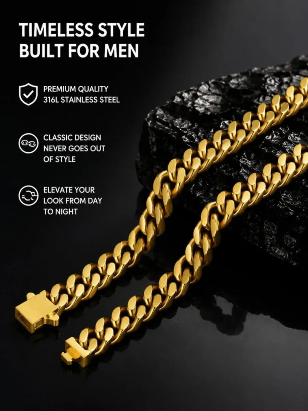 7MM Miami Cuban Link Chain Necklace for Men - 14K Gold/Silver